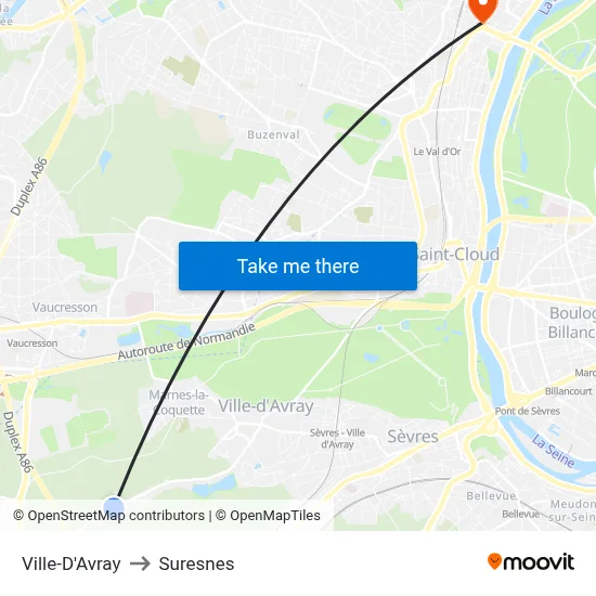 Ville-D'Avray to Suresnes map