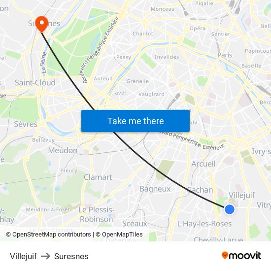 Villejuif to Suresnes map