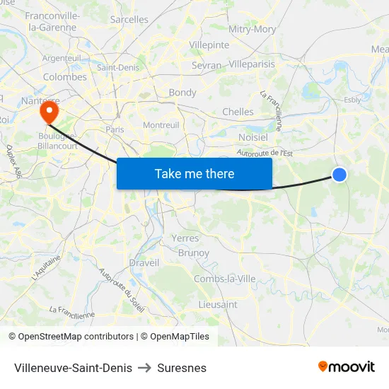 Villeneuve-Saint-Denis to Suresnes map