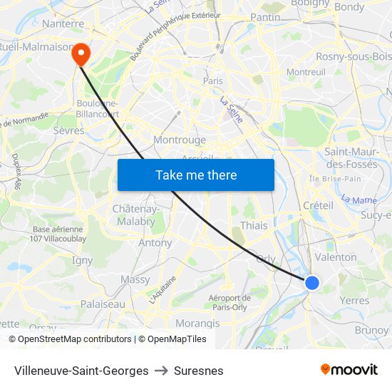 Villeneuve-Saint-Georges to Suresnes map