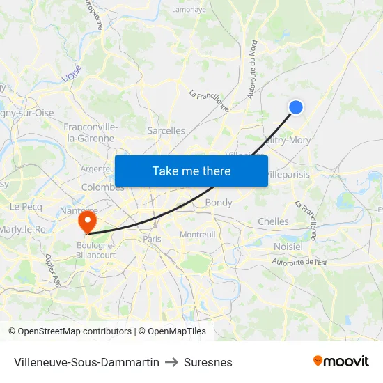 Villeneuve-Sous-Dammartin to Suresnes map