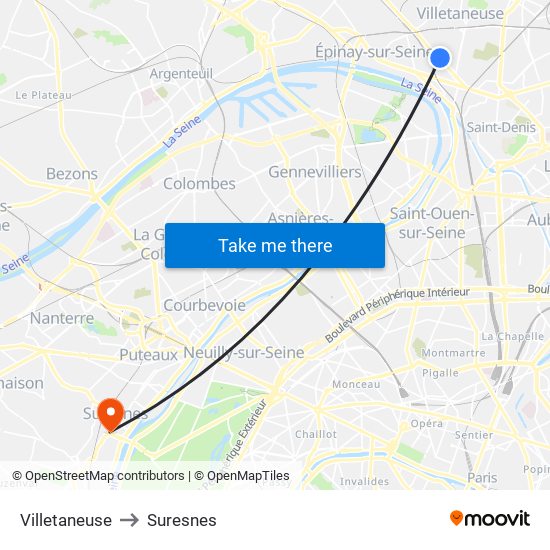 Villetaneuse to Suresnes map