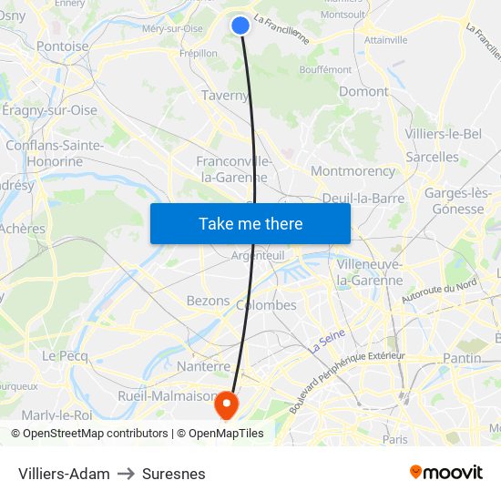 Villiers-Adam to Suresnes map