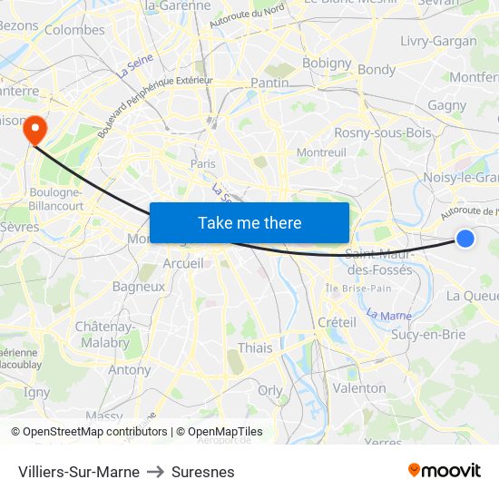 Villiers-Sur-Marne to Suresnes map
