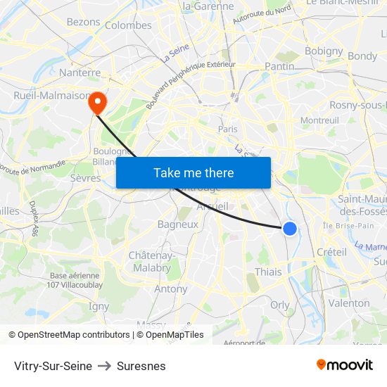 Vitry-Sur-Seine to Suresnes map