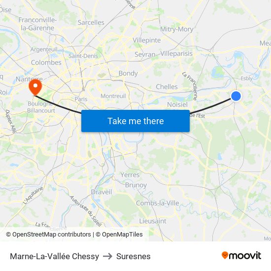 Marne-La-Vallée Chessy to Suresnes map