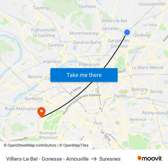 Villiers-Le-Bel - Gonesse - Arnouville to Suresnes map