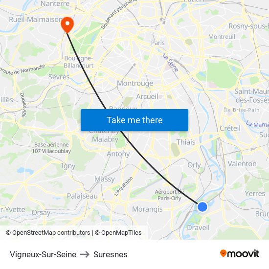 Vigneux-Sur-Seine to Suresnes map