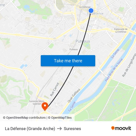 La Défense (Grande Arche) to Suresnes map