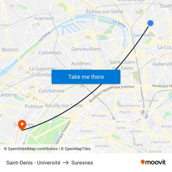 Saint-Denis - Université to Suresnes map