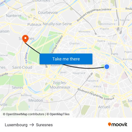 Luxembourg to Suresnes map