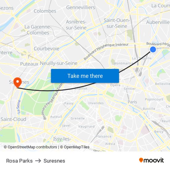 Rosa Parks to Suresnes map