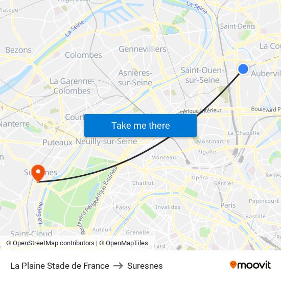 La Plaine Stade de France to Suresnes map