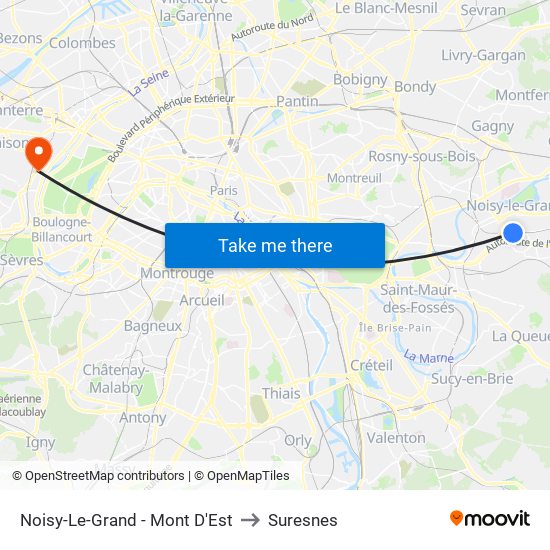 Noisy-Le-Grand - Mont D'Est to Suresnes map