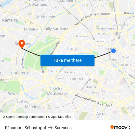 Réaumur - Sébastopol to Suresnes map