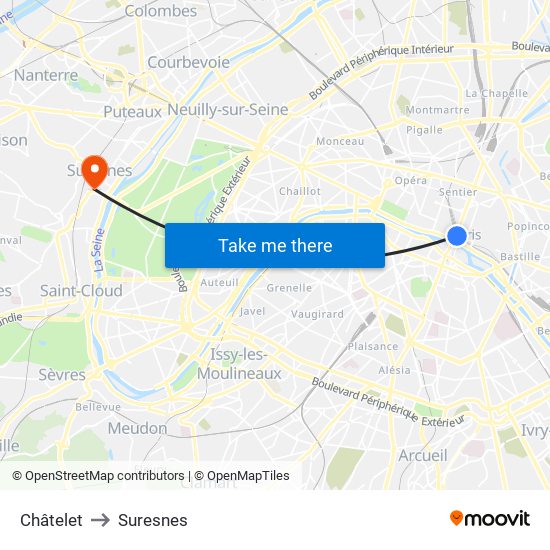 Châtelet to Suresnes map