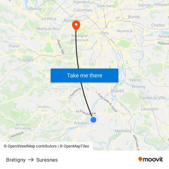 Brétigny to Suresnes map