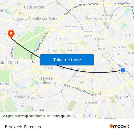 Bercy to Suresnes map