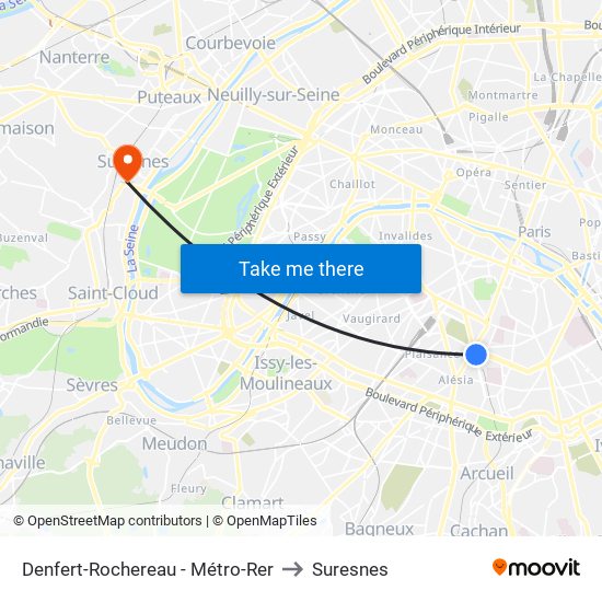 Denfert-Rochereau - Métro-Rer to Suresnes map