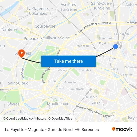 La Fayette - Magenta - Gare du Nord to Suresnes map