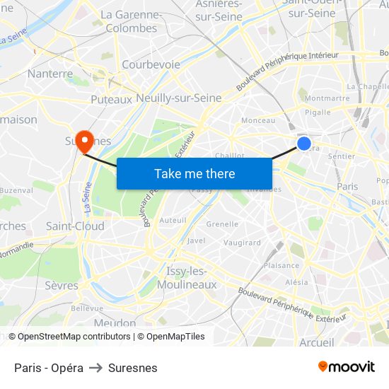 Paris - Opéra to Suresnes map