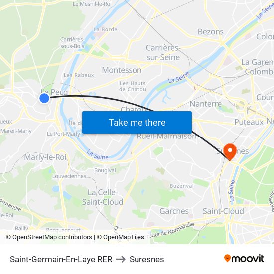 Saint-Germain-En-Laye RER to Suresnes map