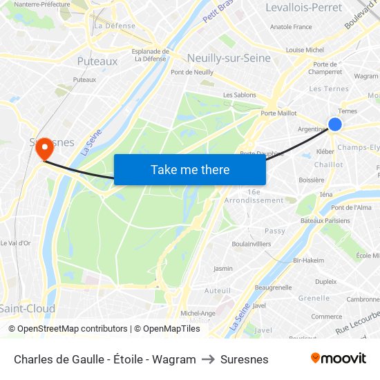 Charles de Gaulle - Étoile - Wagram to Suresnes map