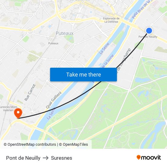 Pont de Neuilly to Suresnes map