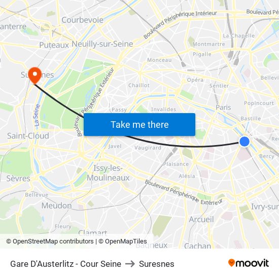 Gare D'Austerlitz - Cour Seine to Suresnes map