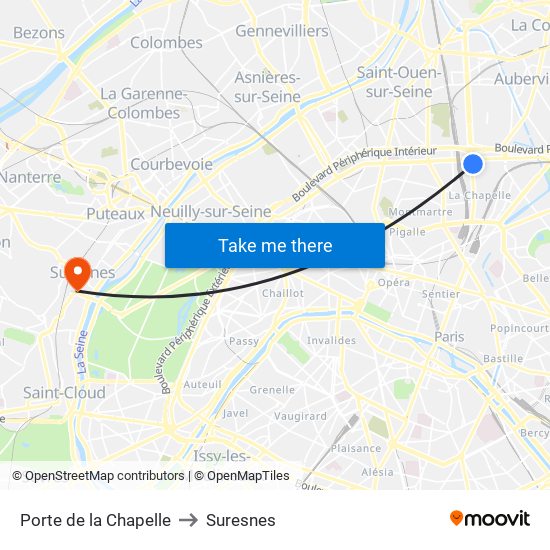 Porte de la Chapelle to Suresnes map