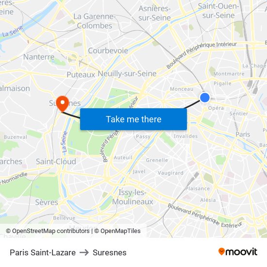Paris Saint-Lazare to Suresnes map