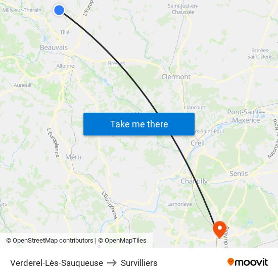 Verderel-Lès-Sauqueuse to Survilliers map