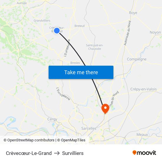 Crèvecœur-Le-Grand to Survilliers map