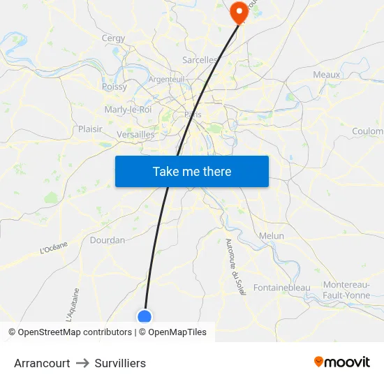 Arrancourt to Survilliers map