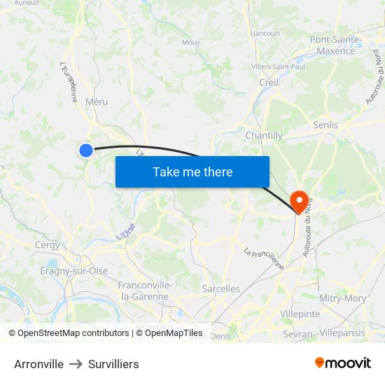 Arronville to Survilliers map