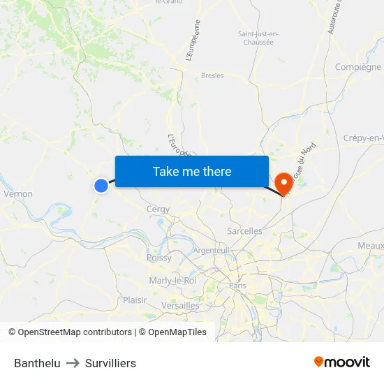 Banthelu to Survilliers map