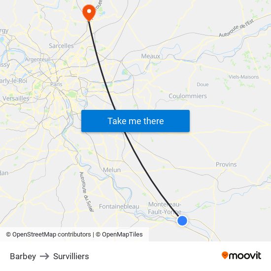 Barbey to Survilliers map