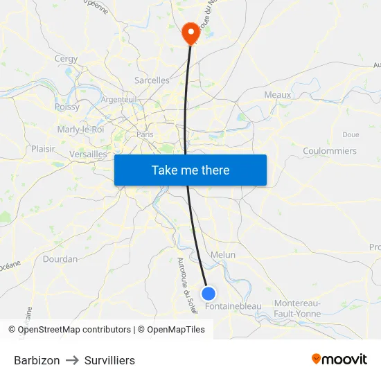 Barbizon to Survilliers map