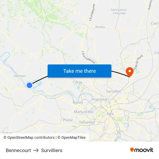 Bennecourt to Survilliers map