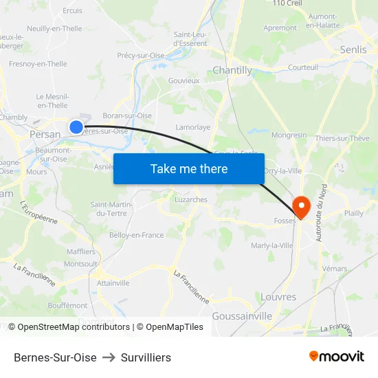 Bernes-Sur-Oise to Survilliers map