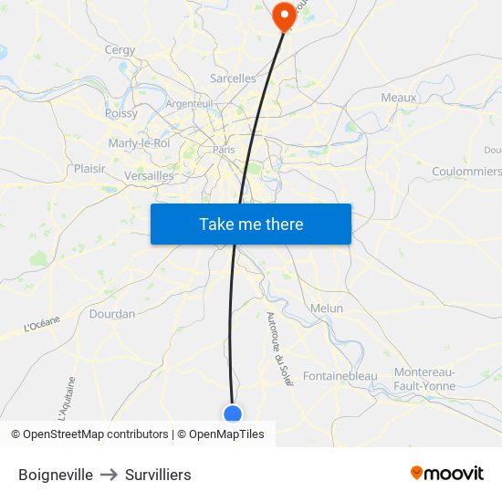 Boigneville to Survilliers map