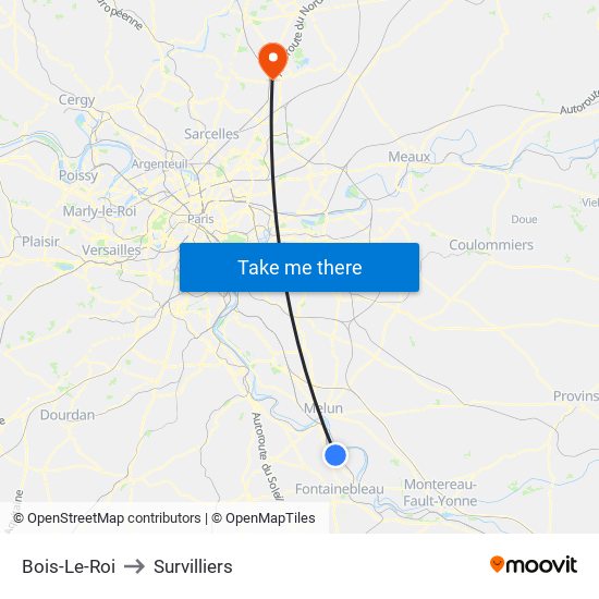 Bois-Le-Roi to Survilliers map