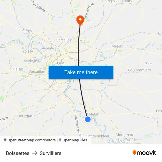 Boissettes to Survilliers map