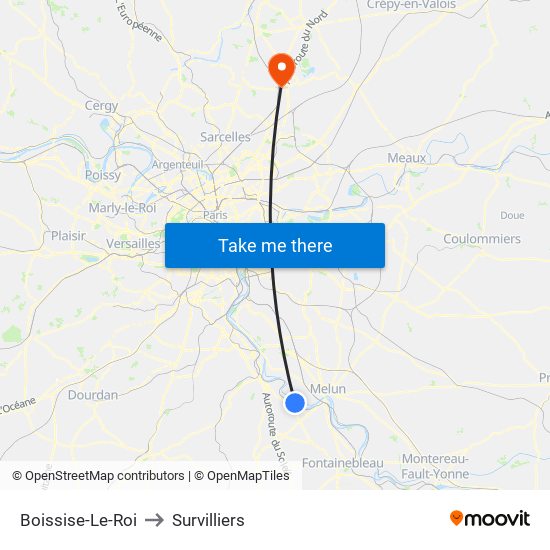 Boissise-Le-Roi to Survilliers map
