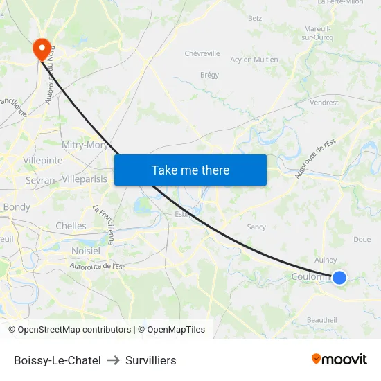 Boissy-Le-Chatel to Survilliers map
