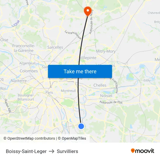 Boissy-Saint-Leger to Survilliers map