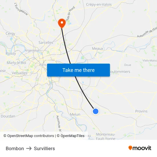 Bombon to Survilliers map