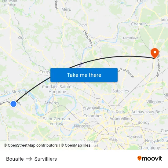 Bouafle to Survilliers map