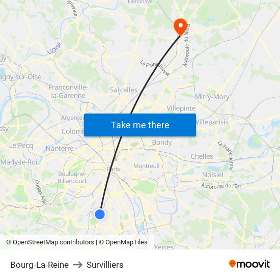 Bourg-La-Reine to Survilliers map
