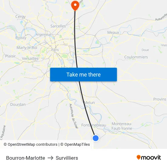 Bourron-Marlotte to Survilliers map